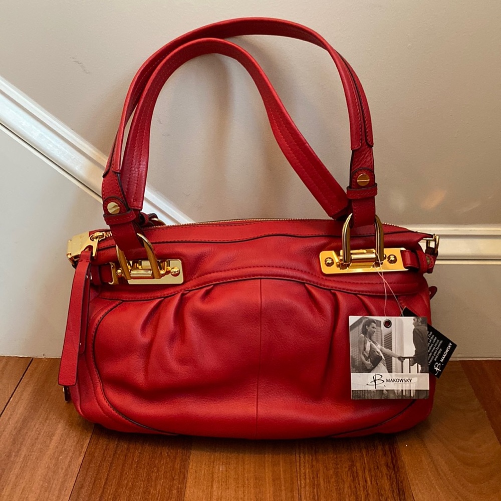 NWT B. Makowsky Red Leather Satchel